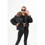 The Auretta Brown Collar Shearling Leather Women Jacket