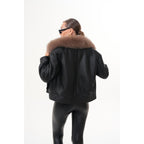 The Auretta Brown Collar Shearling Leather Women Jacket