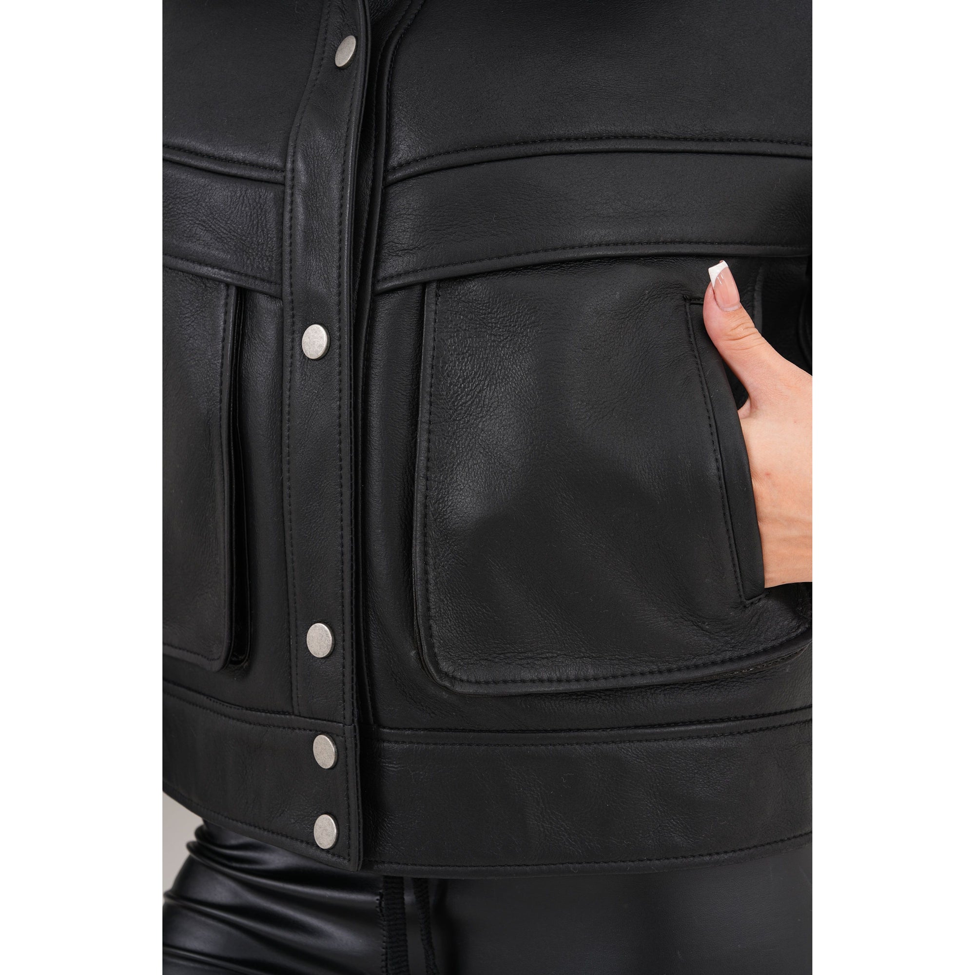 The Auretta Brown Collar Shearling Leather Women Jacket