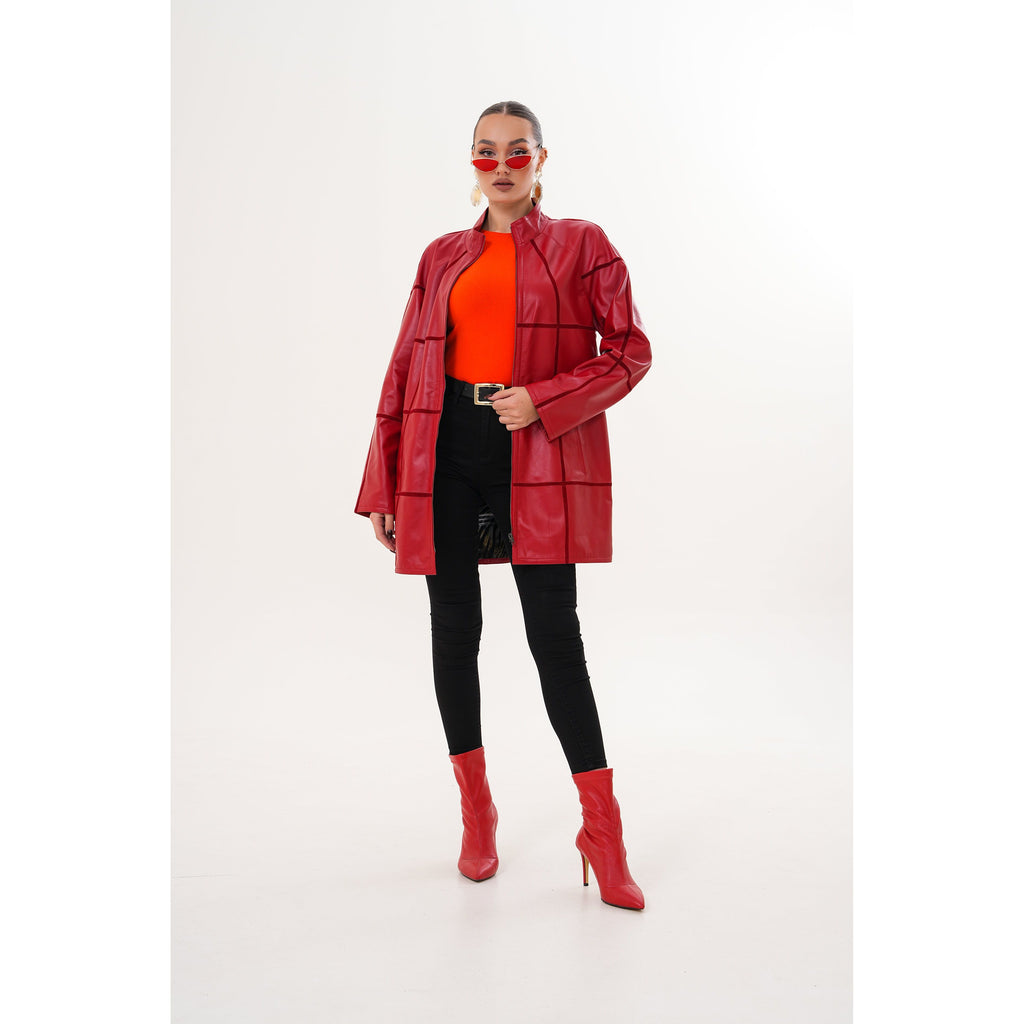 Vinci The Prado Reversible Red Leather Women Jacket