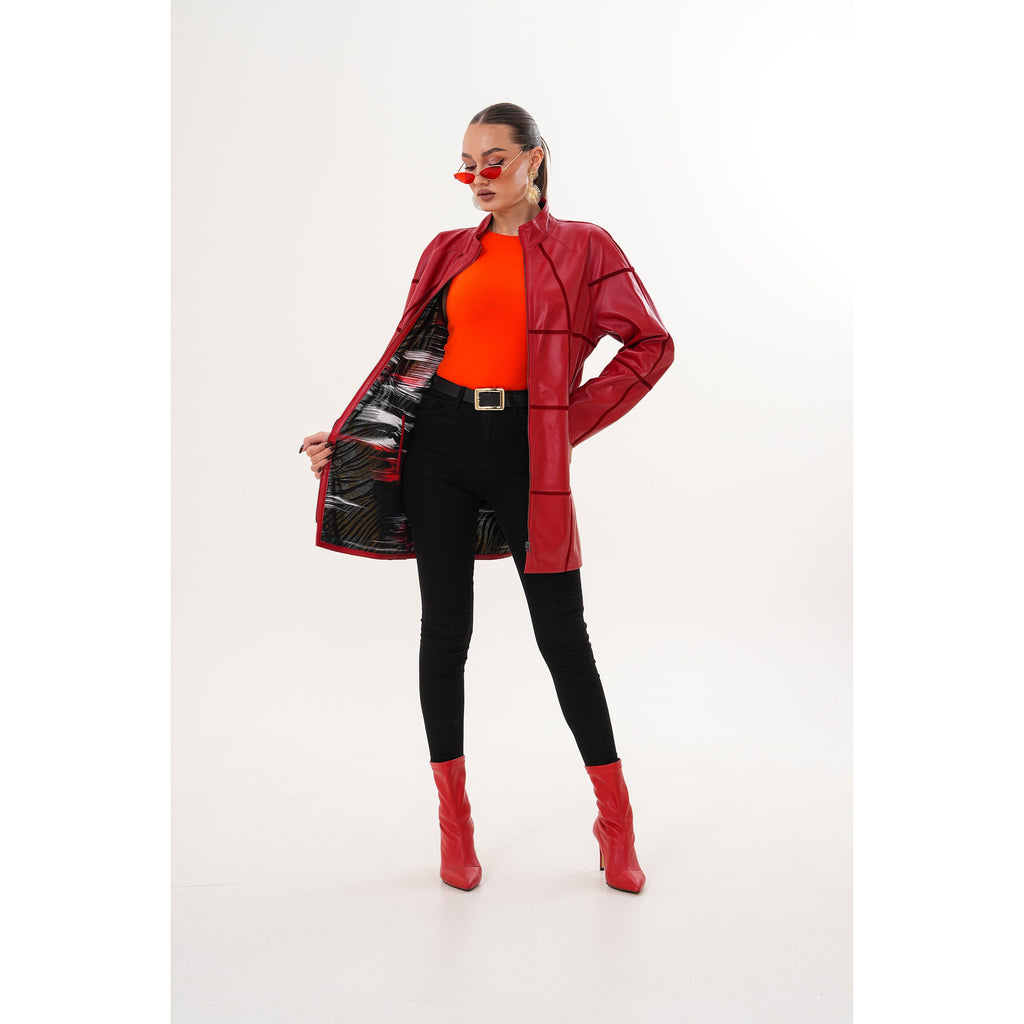 Vinci The Prado Reversible Red Leather Women Jacket