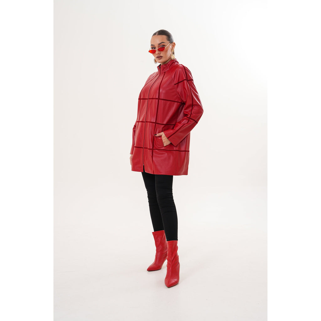 Vinci The Prado Reversible Red Leather Women Jacket