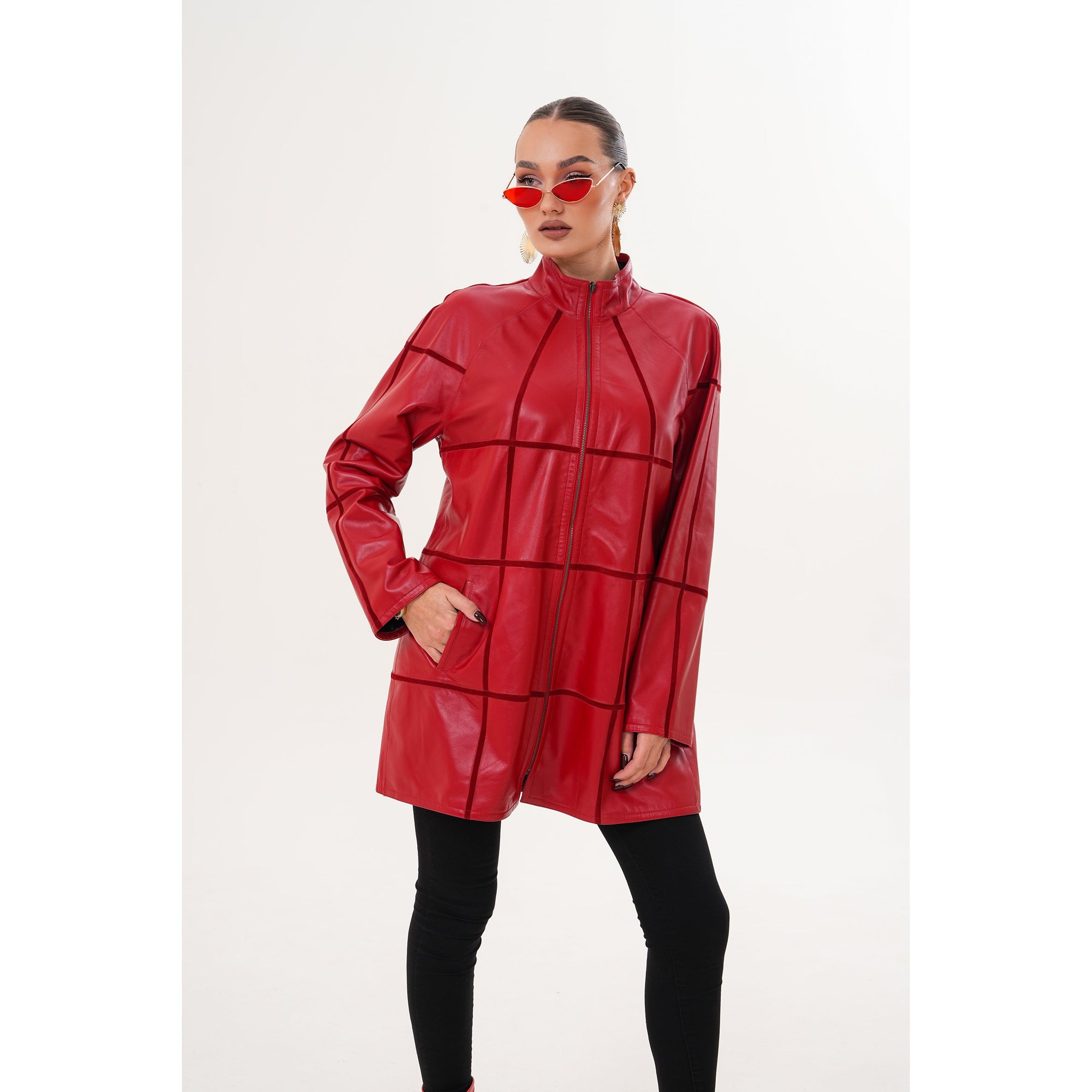 Vinci The Prado Reversible Red Leather Women Jacket