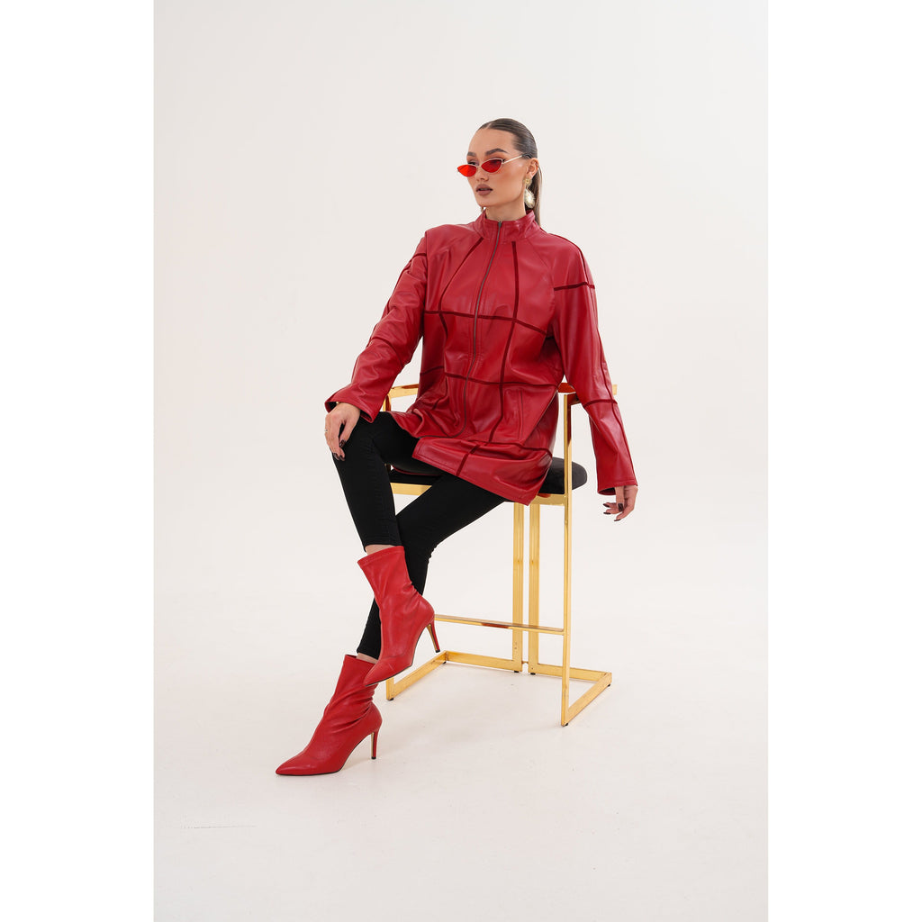 Vinci The Prado Reversible Red Leather Women Jacket