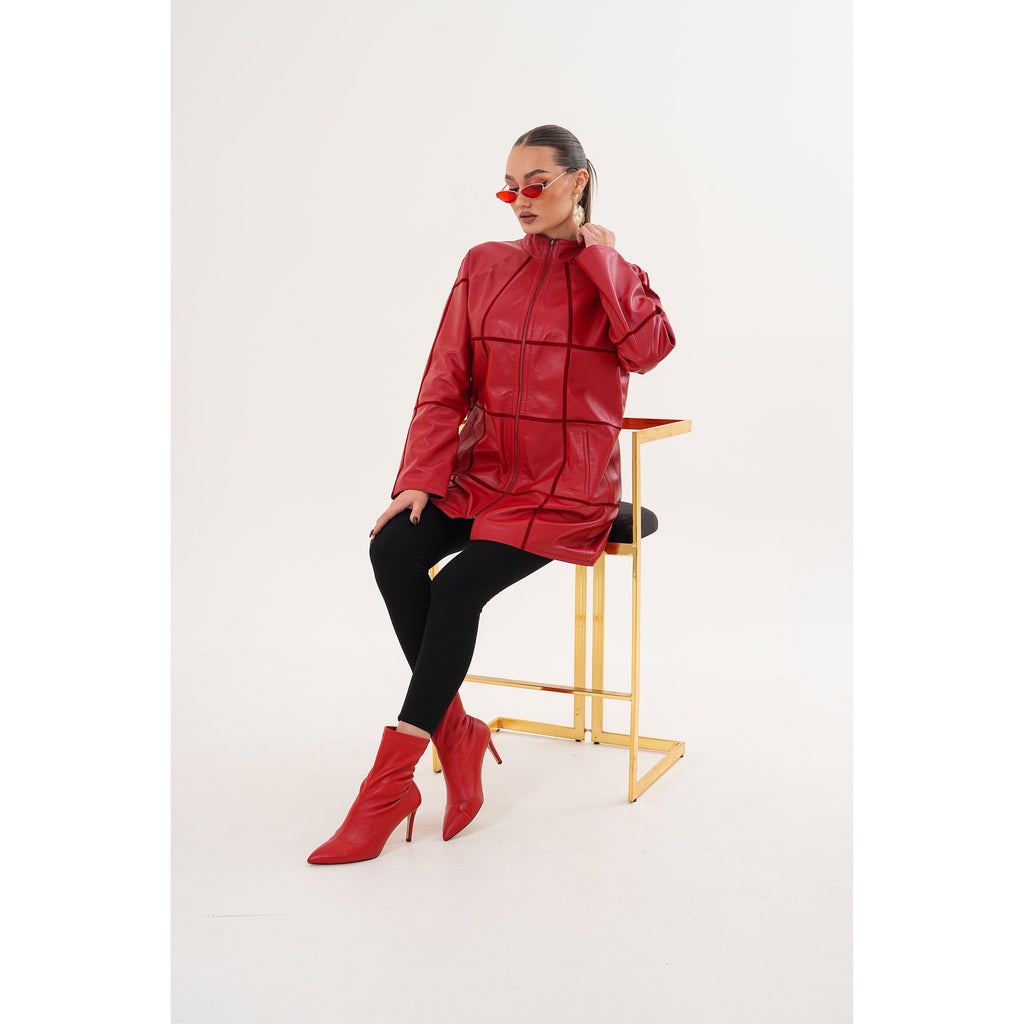 Vinci The Prado Reversible Red Leather Women Jacket