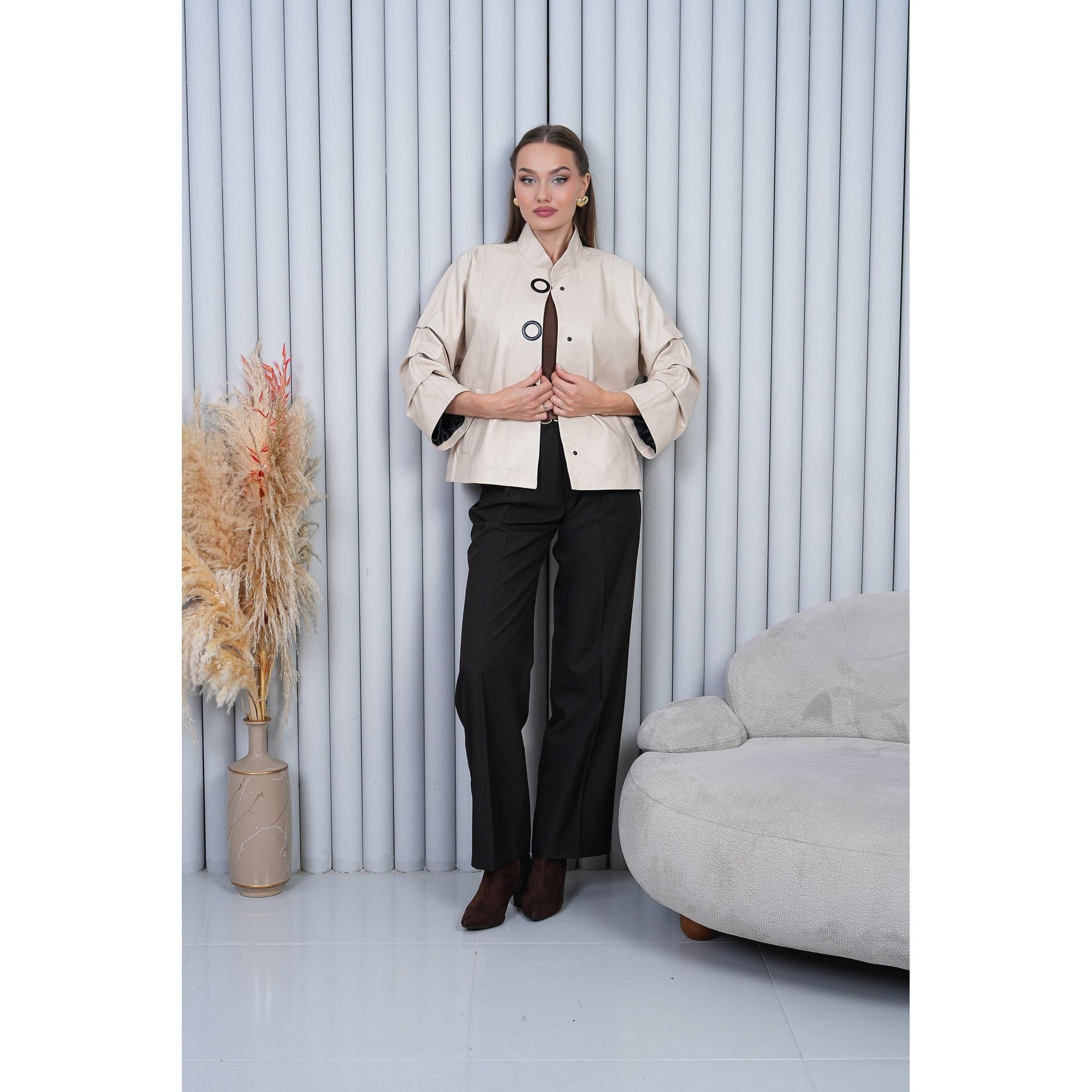 The Odessa Cream Leather Women Jacket