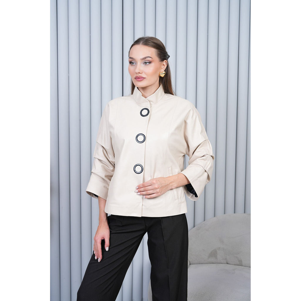 The Odessa Cream Leather Women Jacket