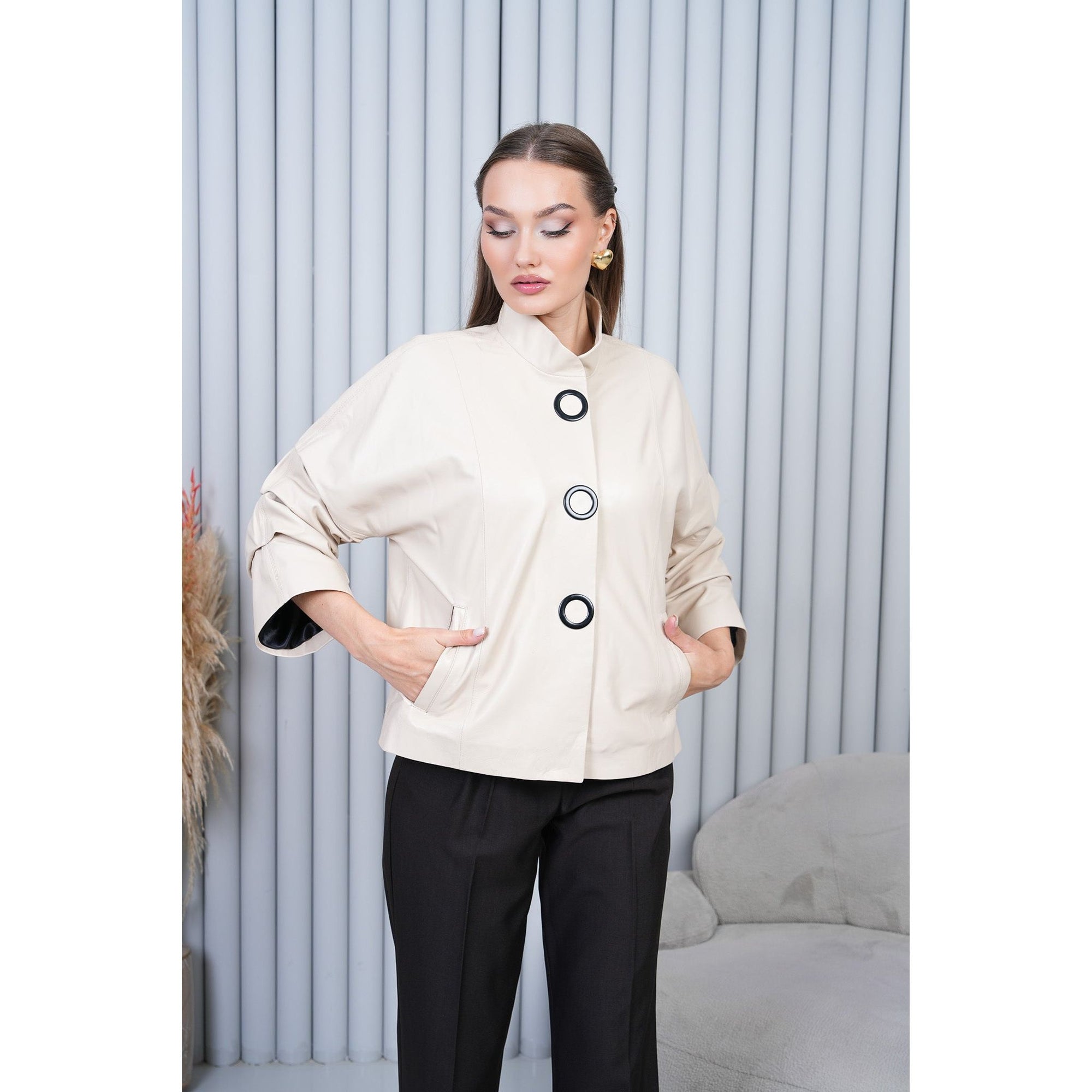 The Odessa Cream Leather Women Jacket