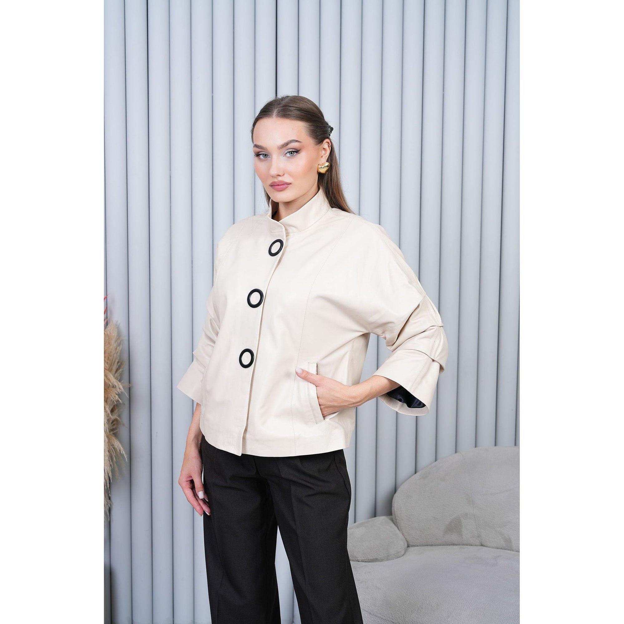 The Odessa Cream Leather Women Jacket