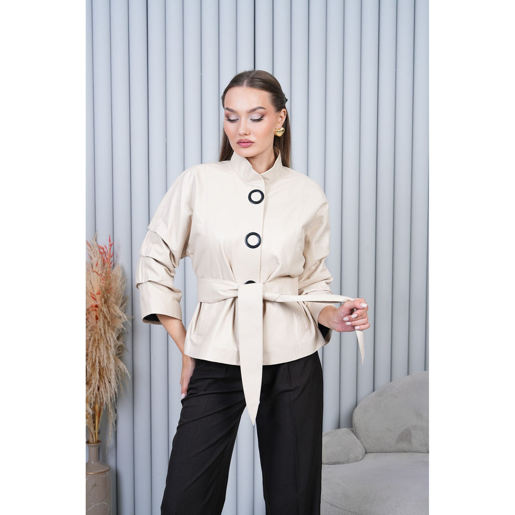 The Odessa Cream Leather Women Jacket