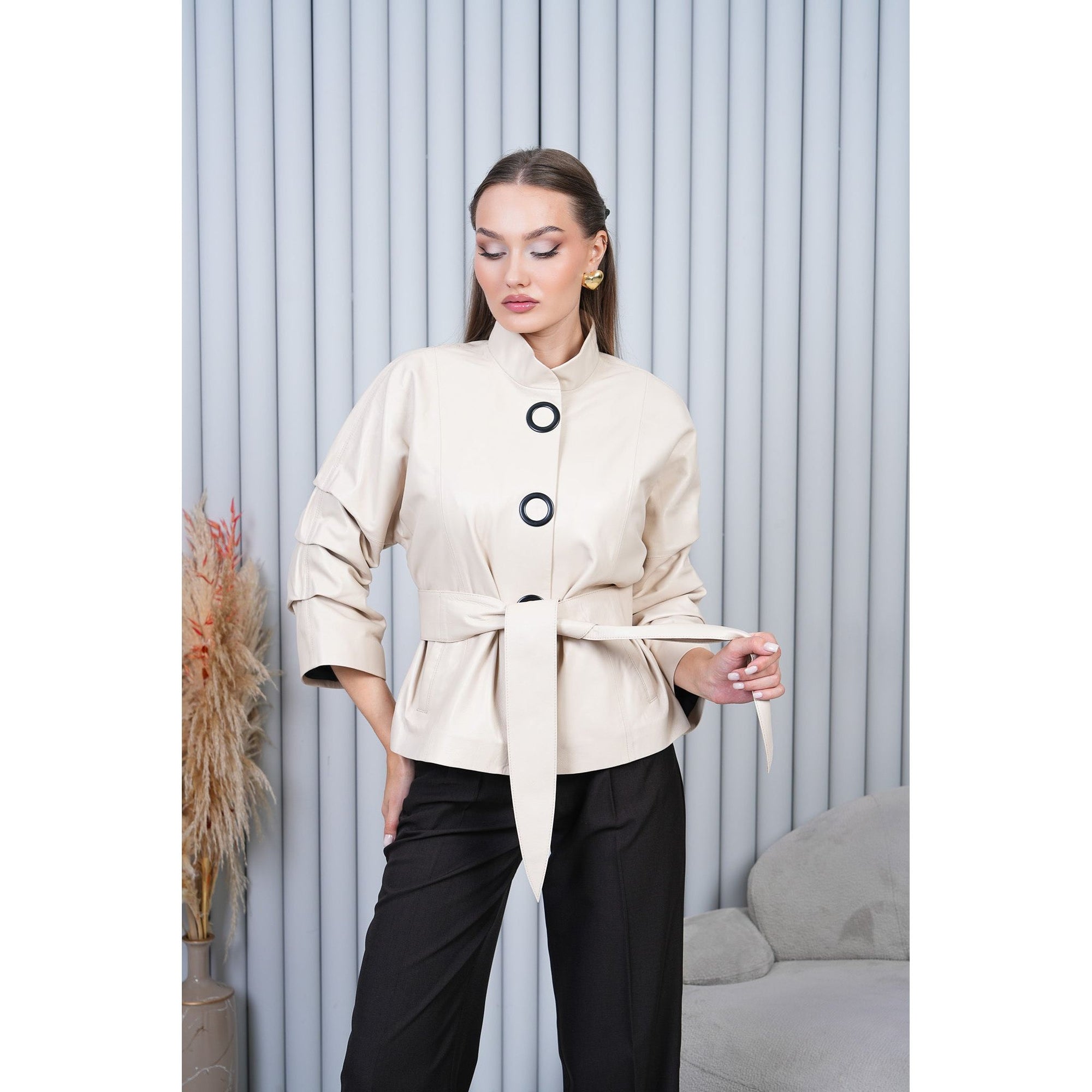 The Odessa Cream Leather Women Jacket