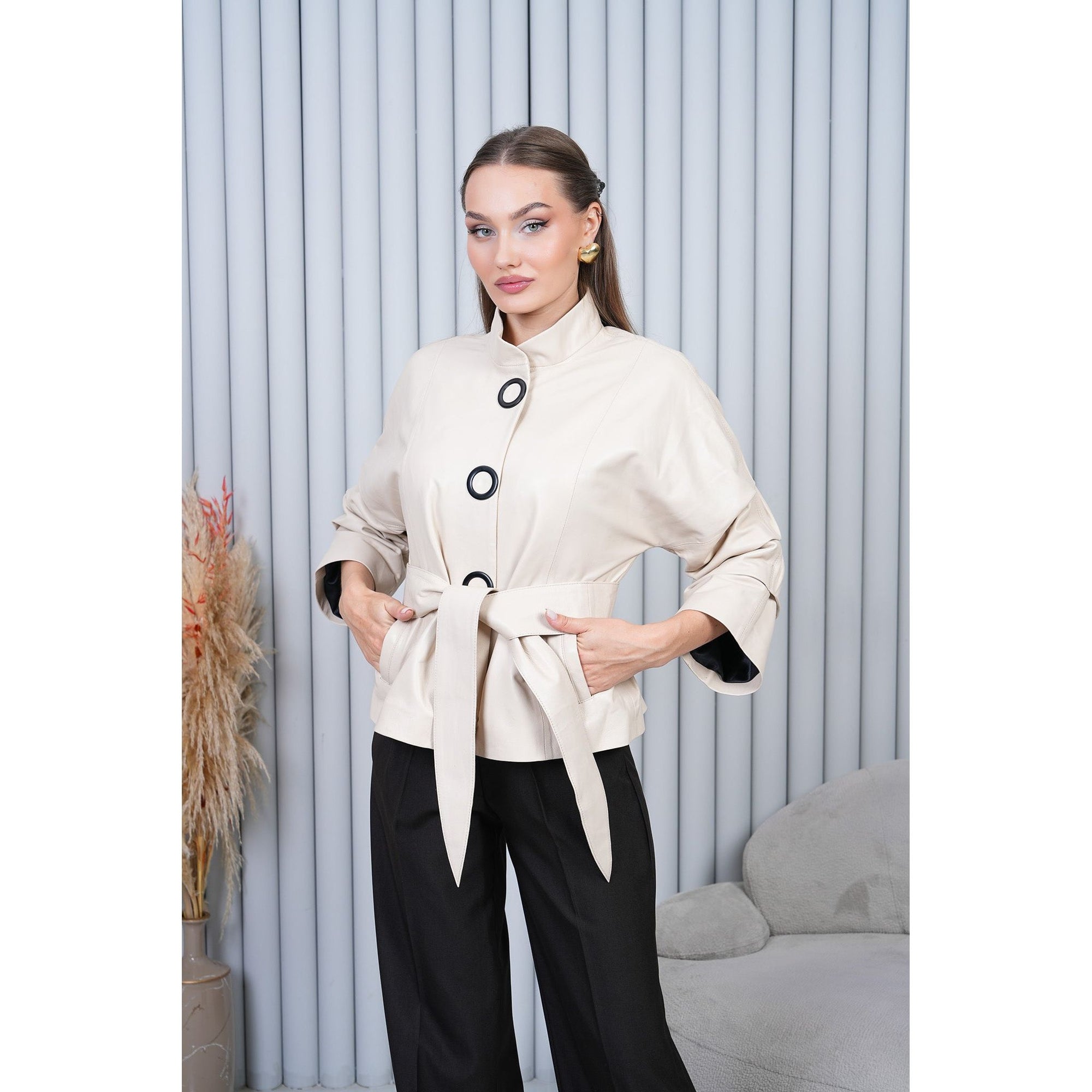 The Odessa Cream Leather Women Jacket