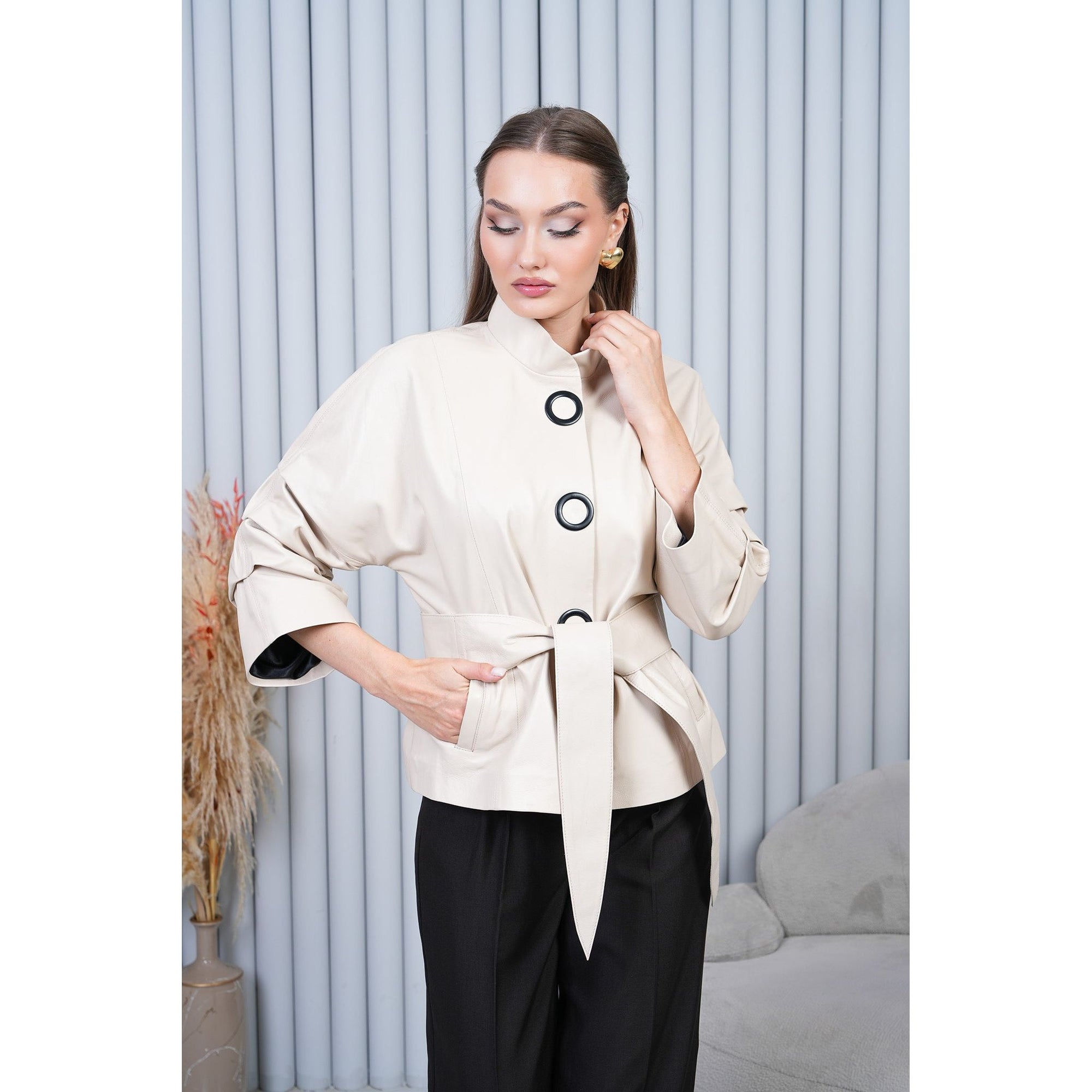 The Odessa Cream Leather Women Jacket