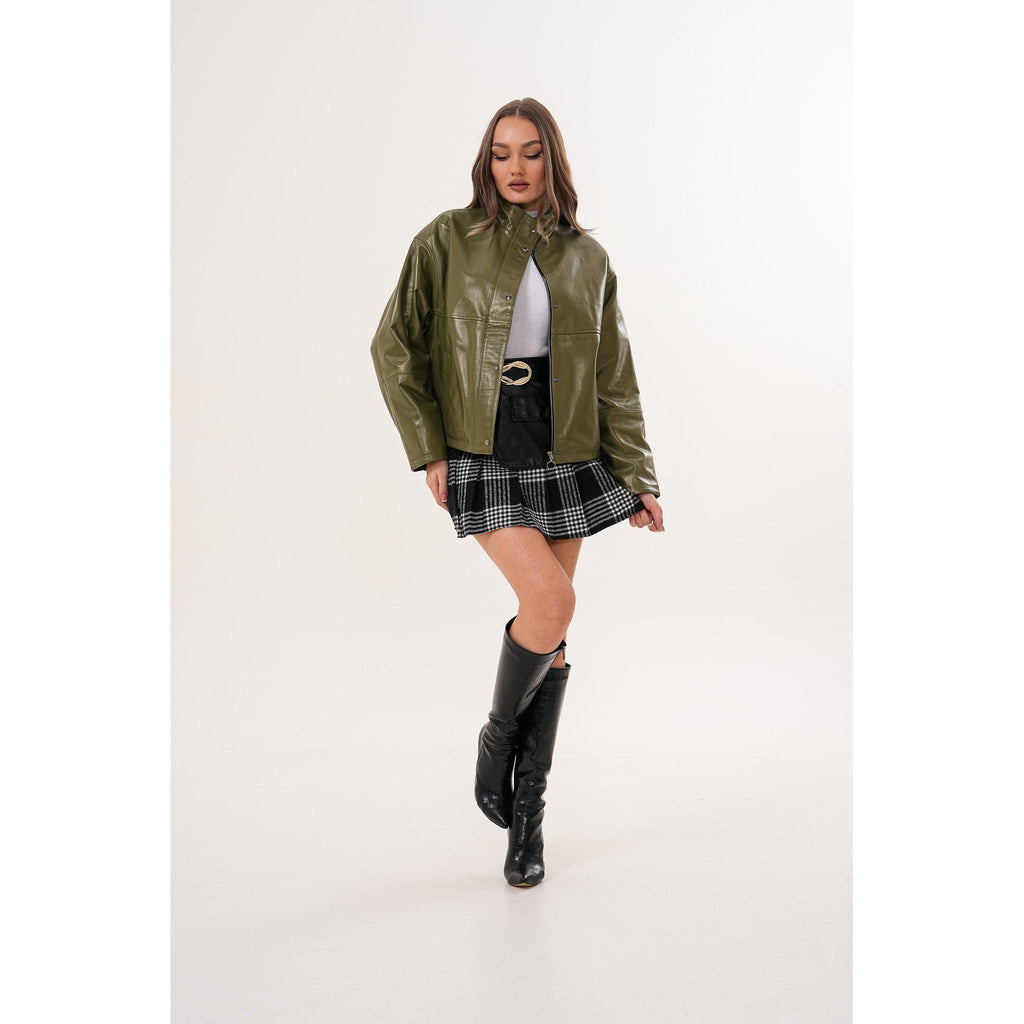 The Kireya Olive Green Genuine Leather Women Jacket