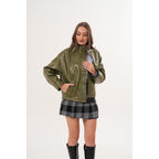 The Kireya Olive Green Genuine Leather Women Jacket