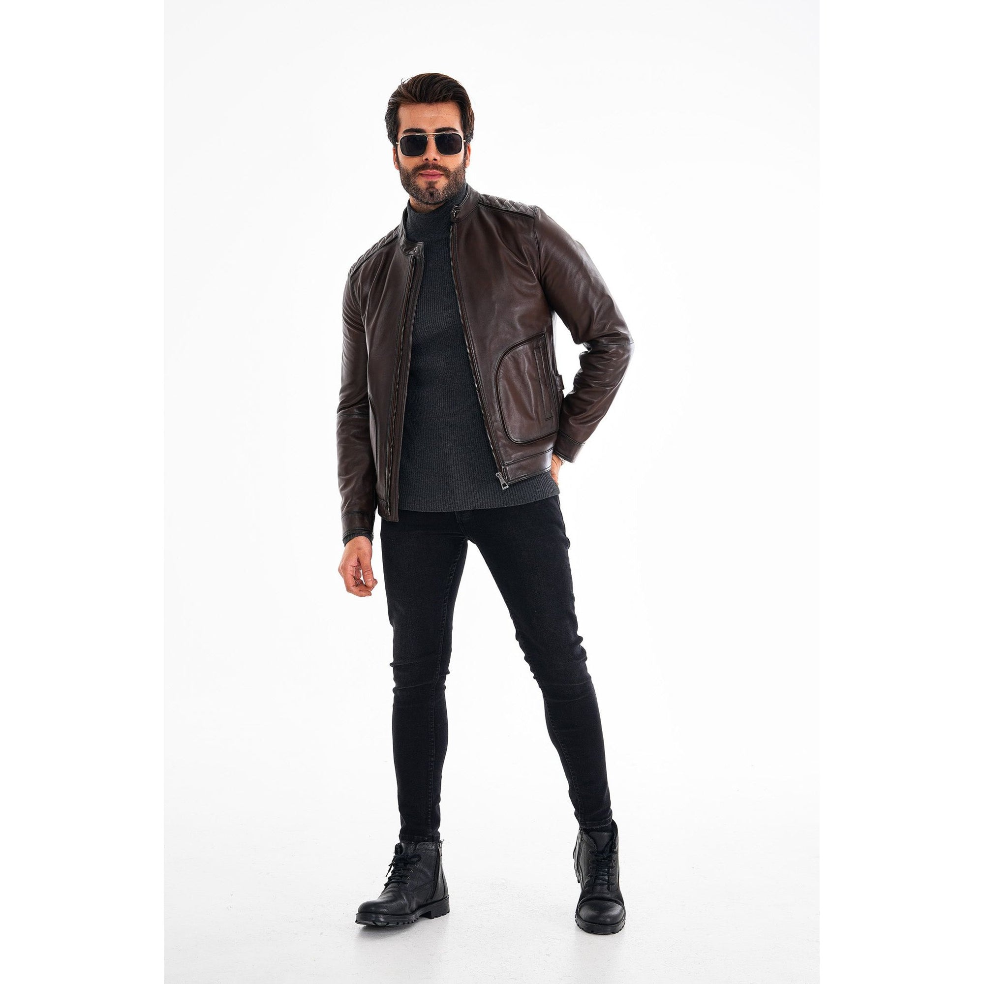 The Brescia Brown Leather Racer Men Jacket