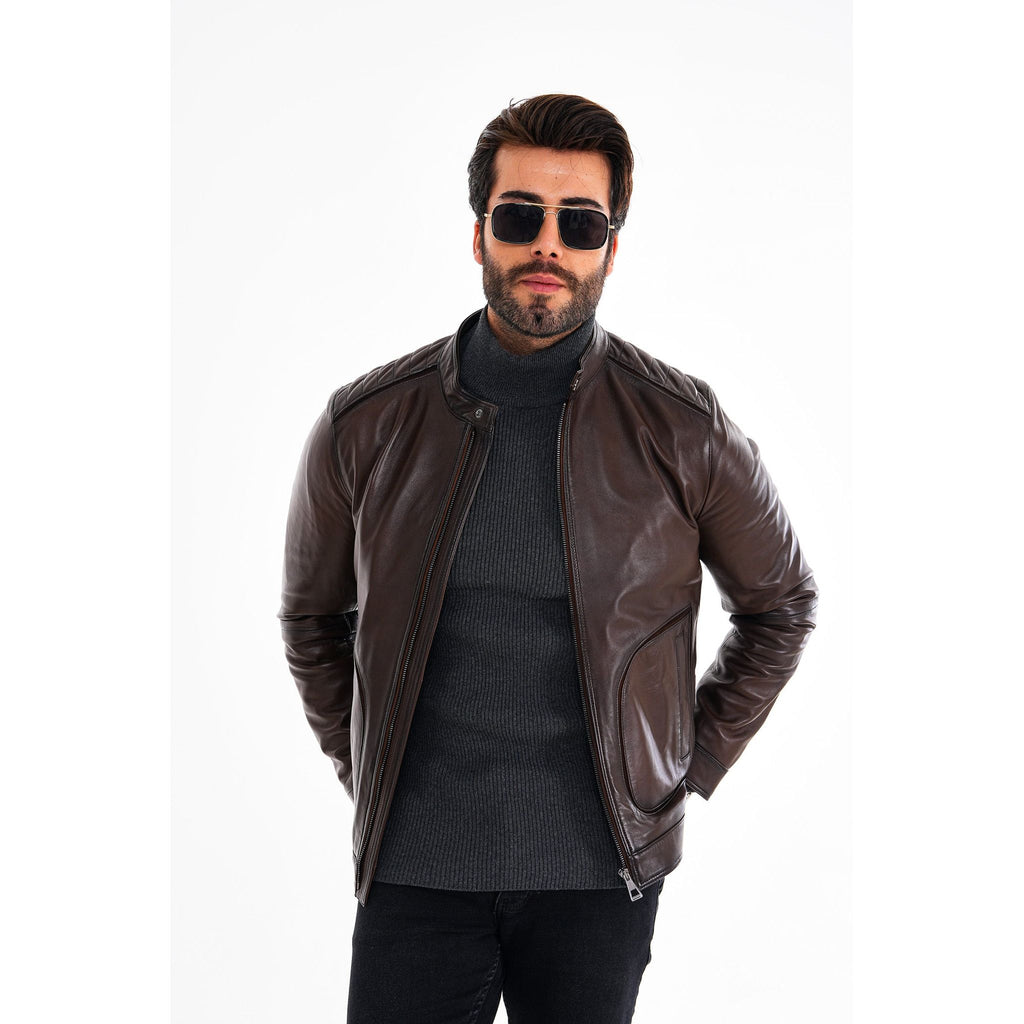The Brescia Brown Leather Racer Men Jacket