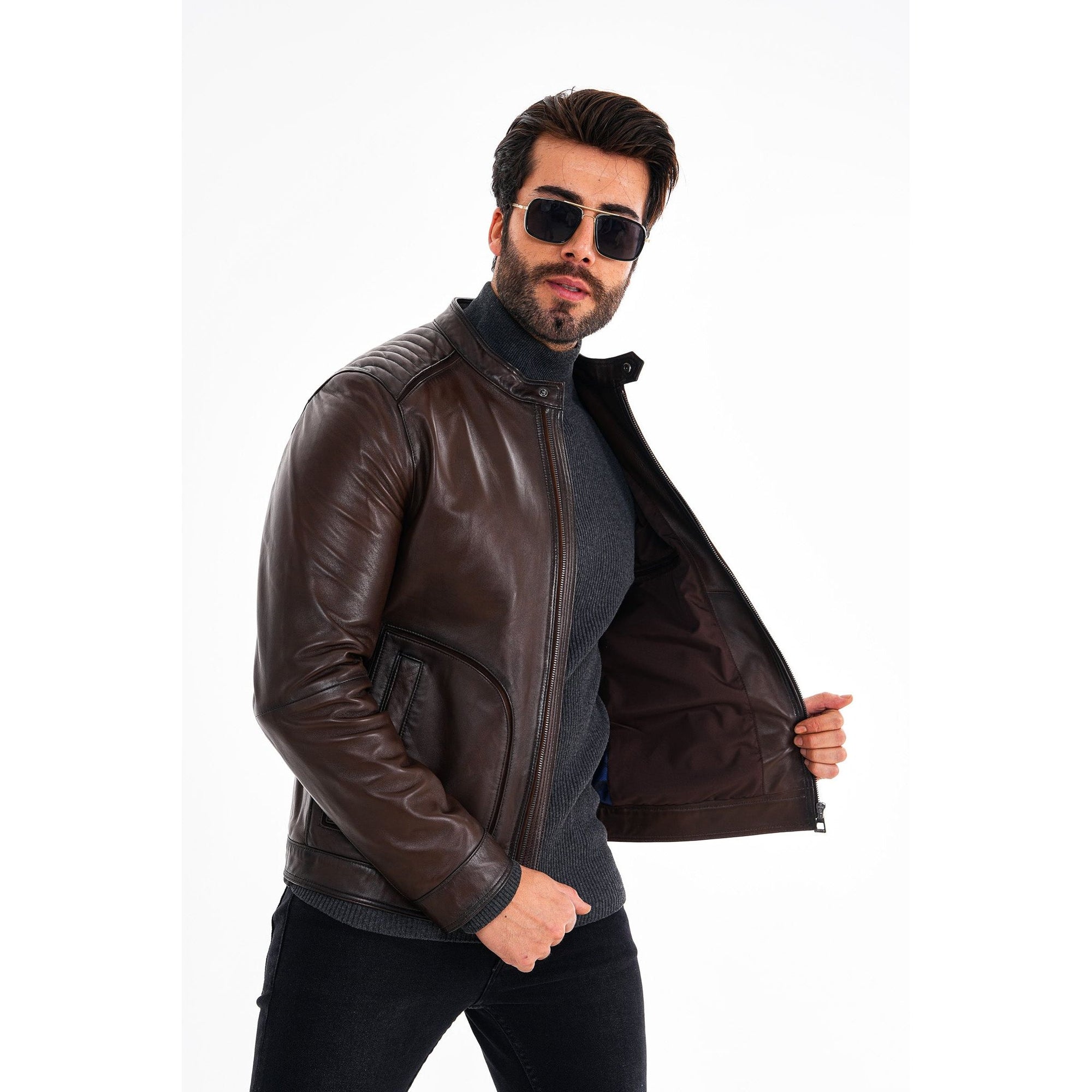 The Brescia Brown Leather Racer Men Jacket