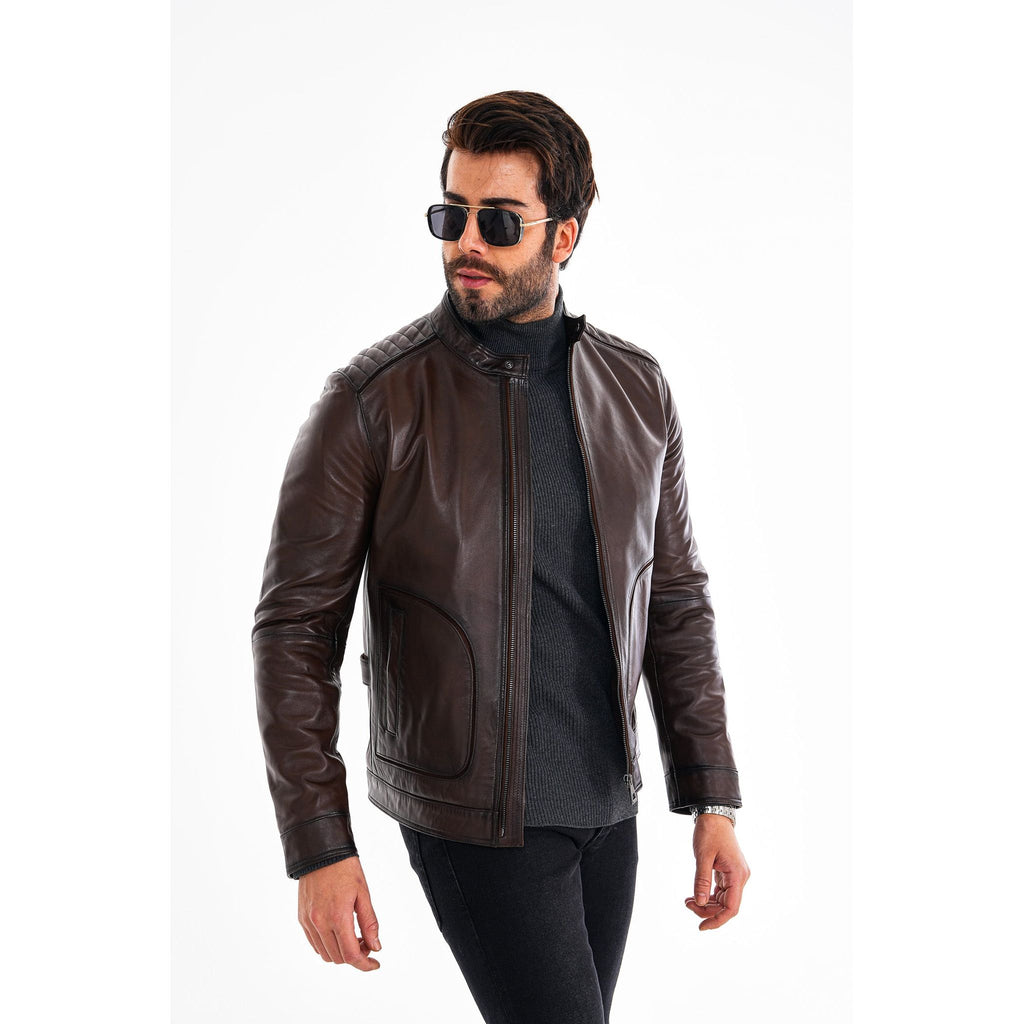 The Brescia Brown Leather Racer Men Jacket