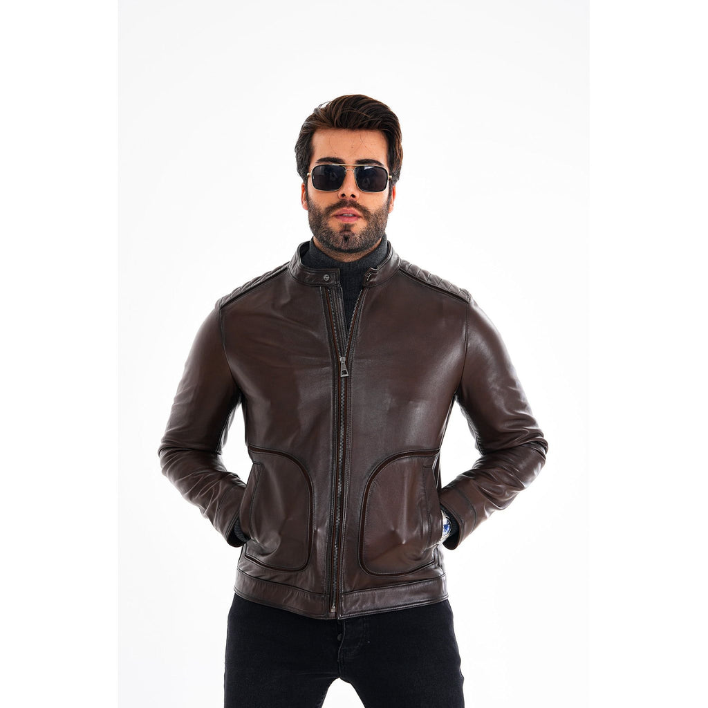 The Brescia Brown Leather Racer Men Jacket