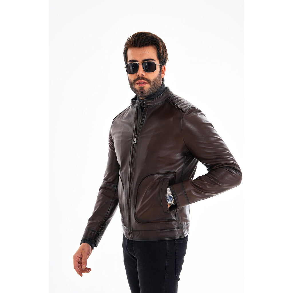 The Brescia Brown Leather Racer Men Jacket