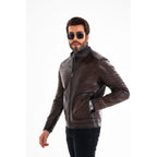 The Brescia Brown Leather Racer Men Jacket
