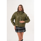 The Kireya Olive Green Genuine Leather Women Jacket