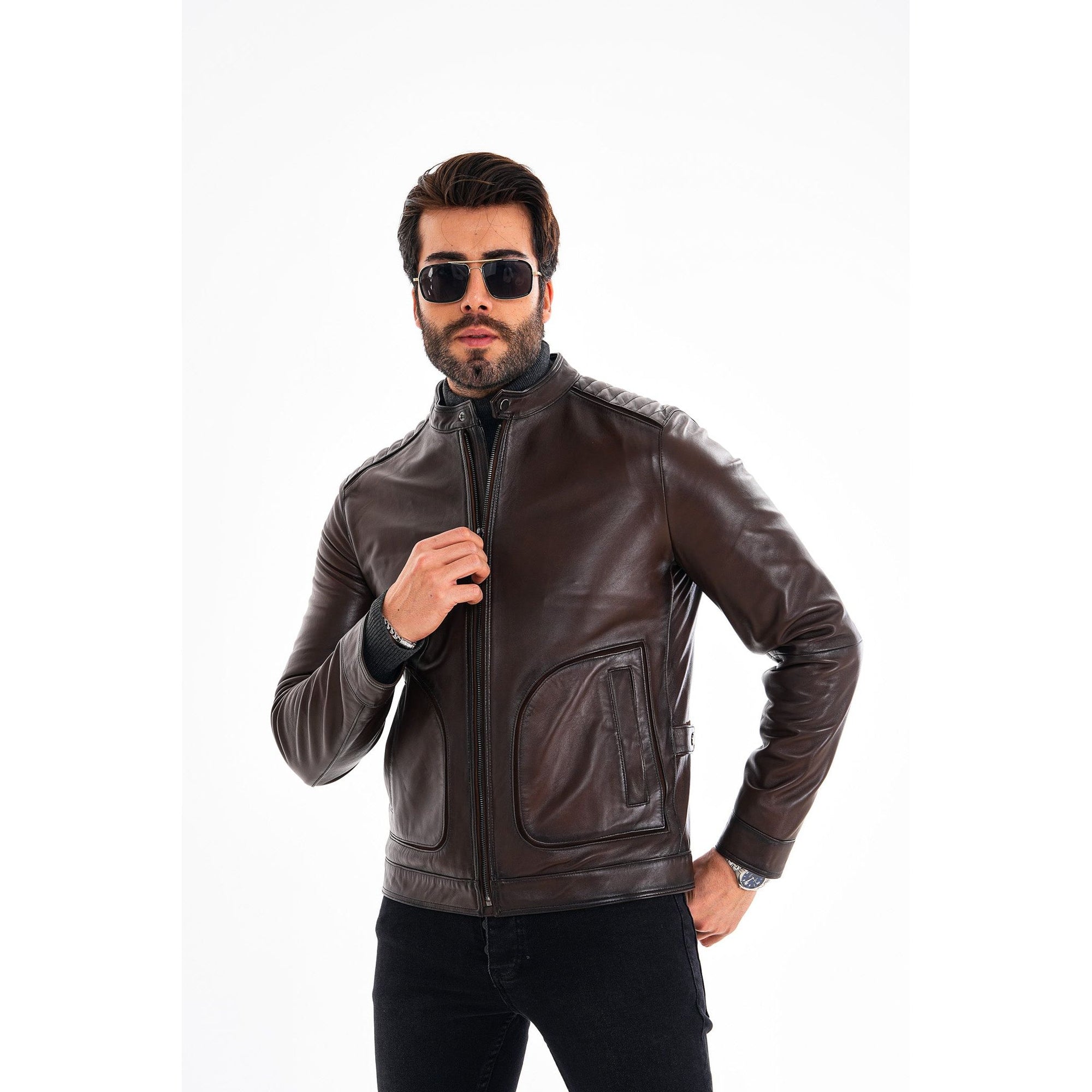 The Brescia Brown Leather Racer Men Jacket