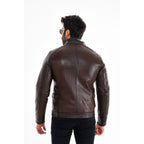 The Brescia Brown Leather Racer Men Jacket