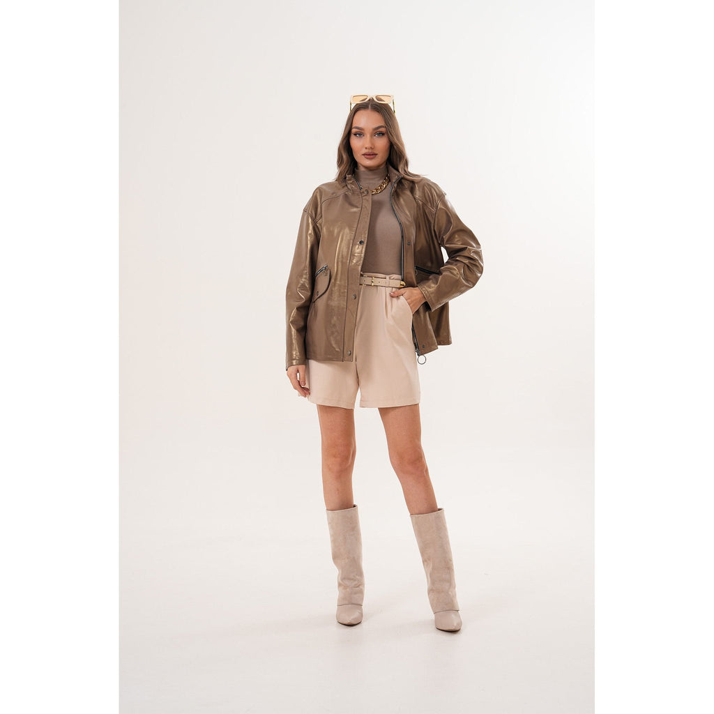 The Zayra Women Leather Jacket – Taupe Brown