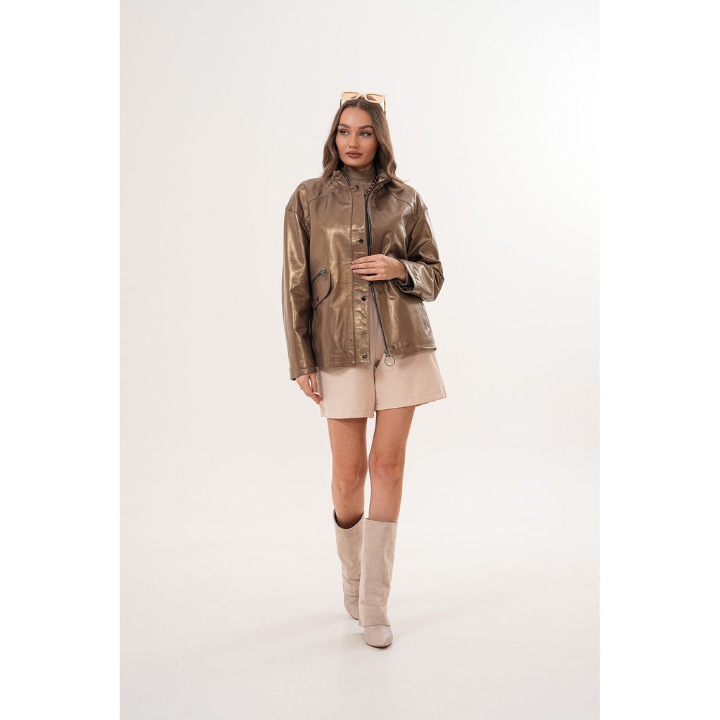 The Zayra Women Leather Jacket – Taupe Brown