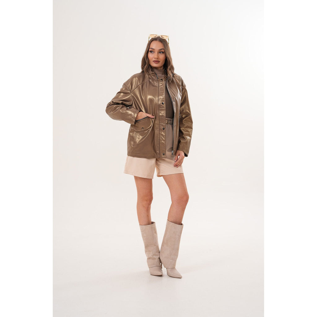 The Zayra Women Leather Jacket – Taupe Brown
