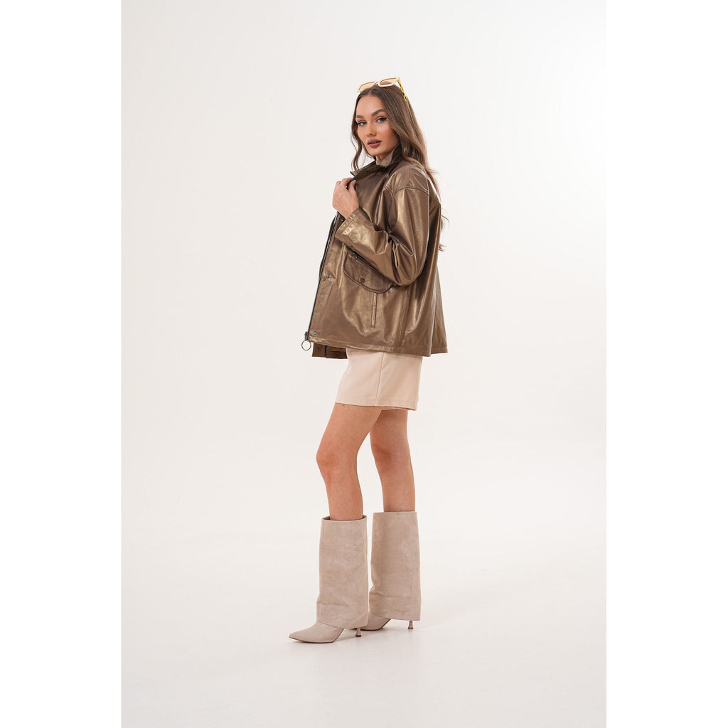 The Zayra Women Leather Jacket – Taupe Brown