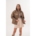 The Zayra Women Leather Jacket – Taupe Brown