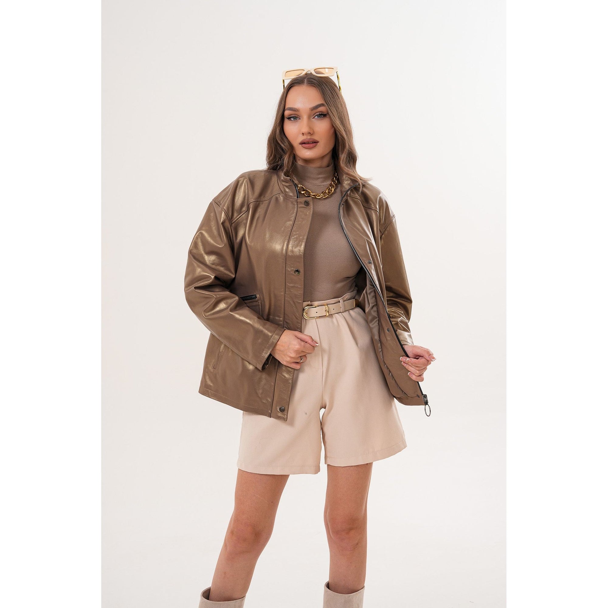 The Zayra Women Leather Jacket – Taupe Brown