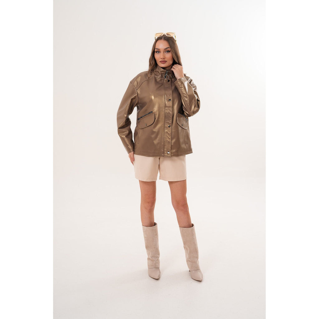 The Zayra Women Leather Jacket – Taupe Brown