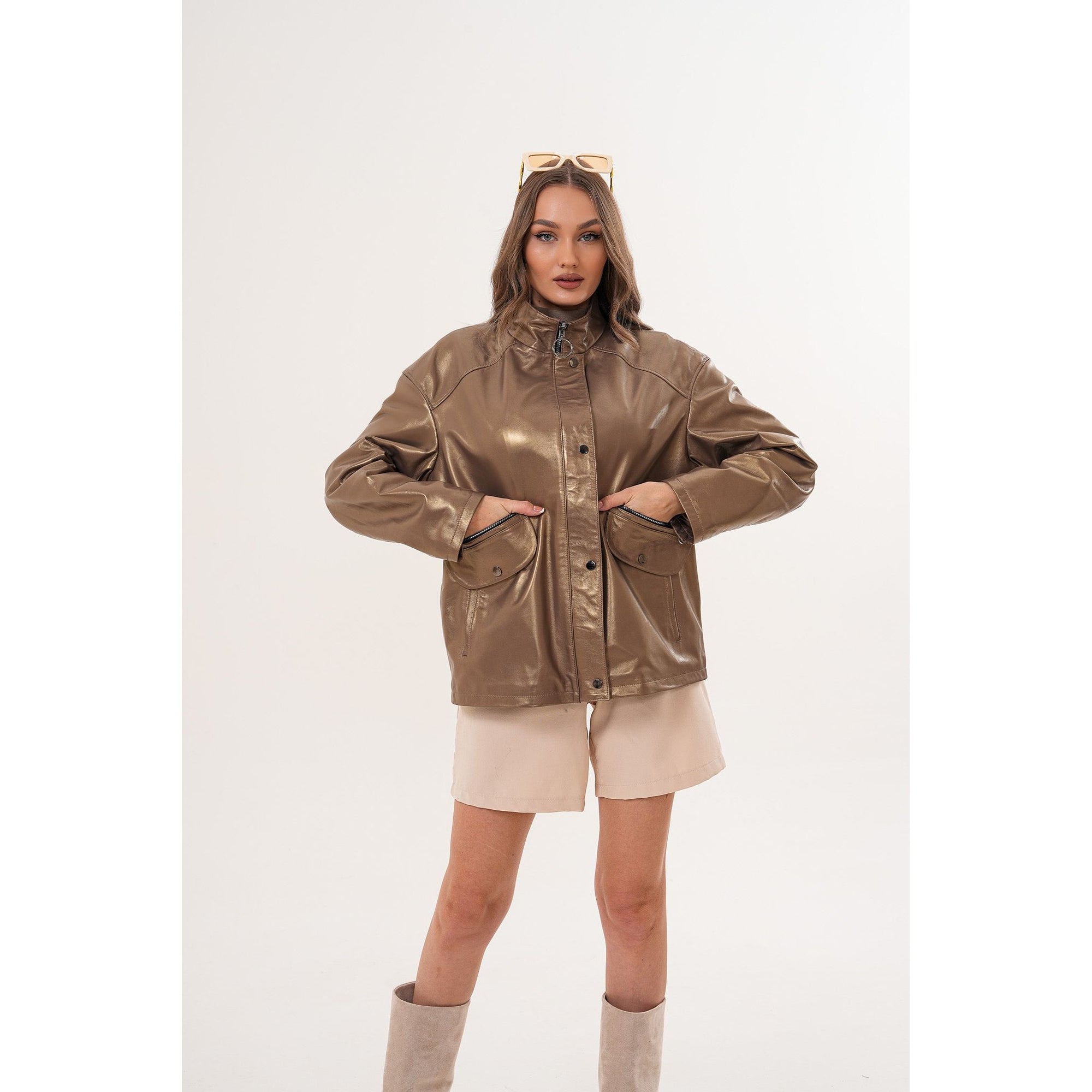The Zayra Women Leather Jacket – Taupe Brown