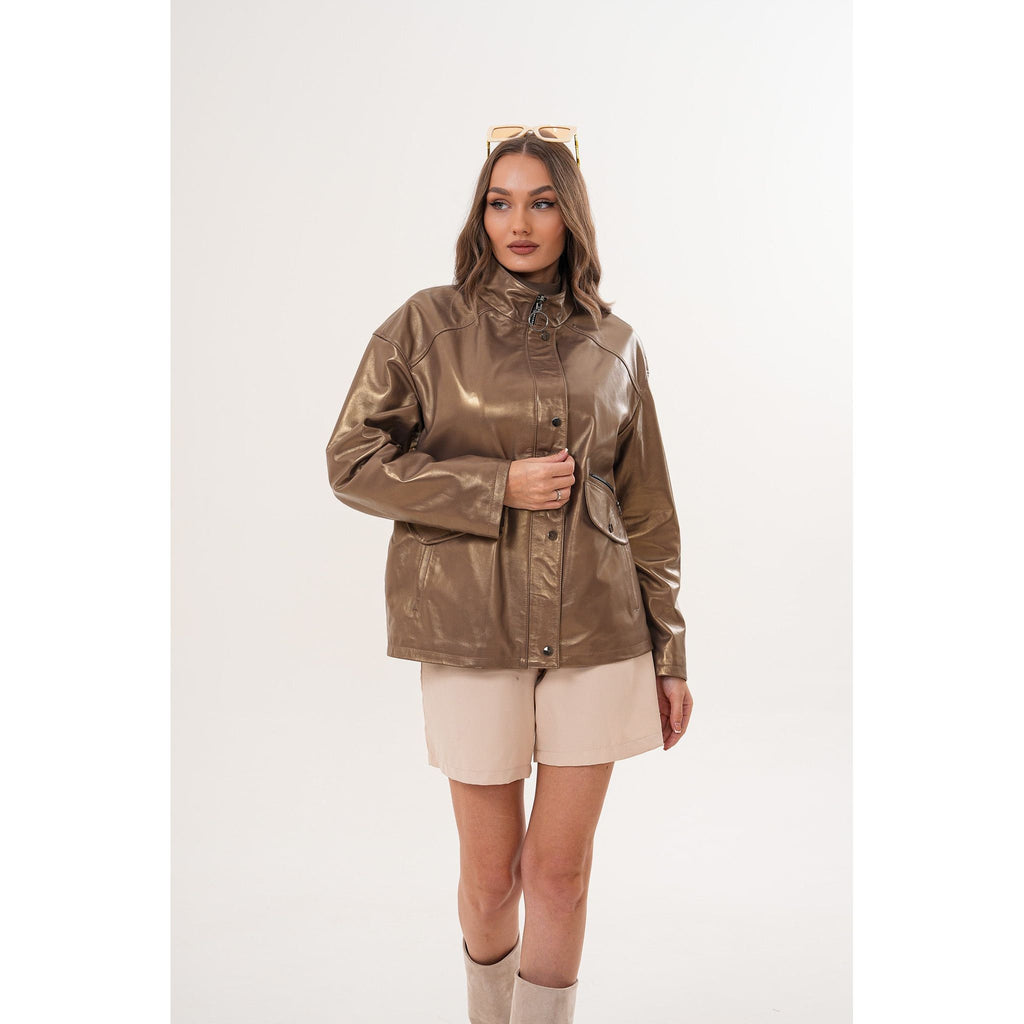 The Zayra Women Leather Jacket – Taupe Brown