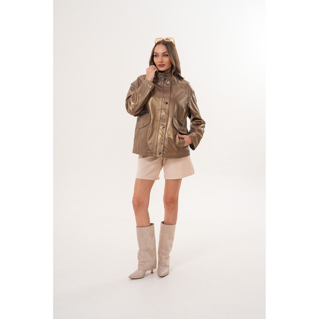 The Zayra Women Leather Jacket – Taupe Brown