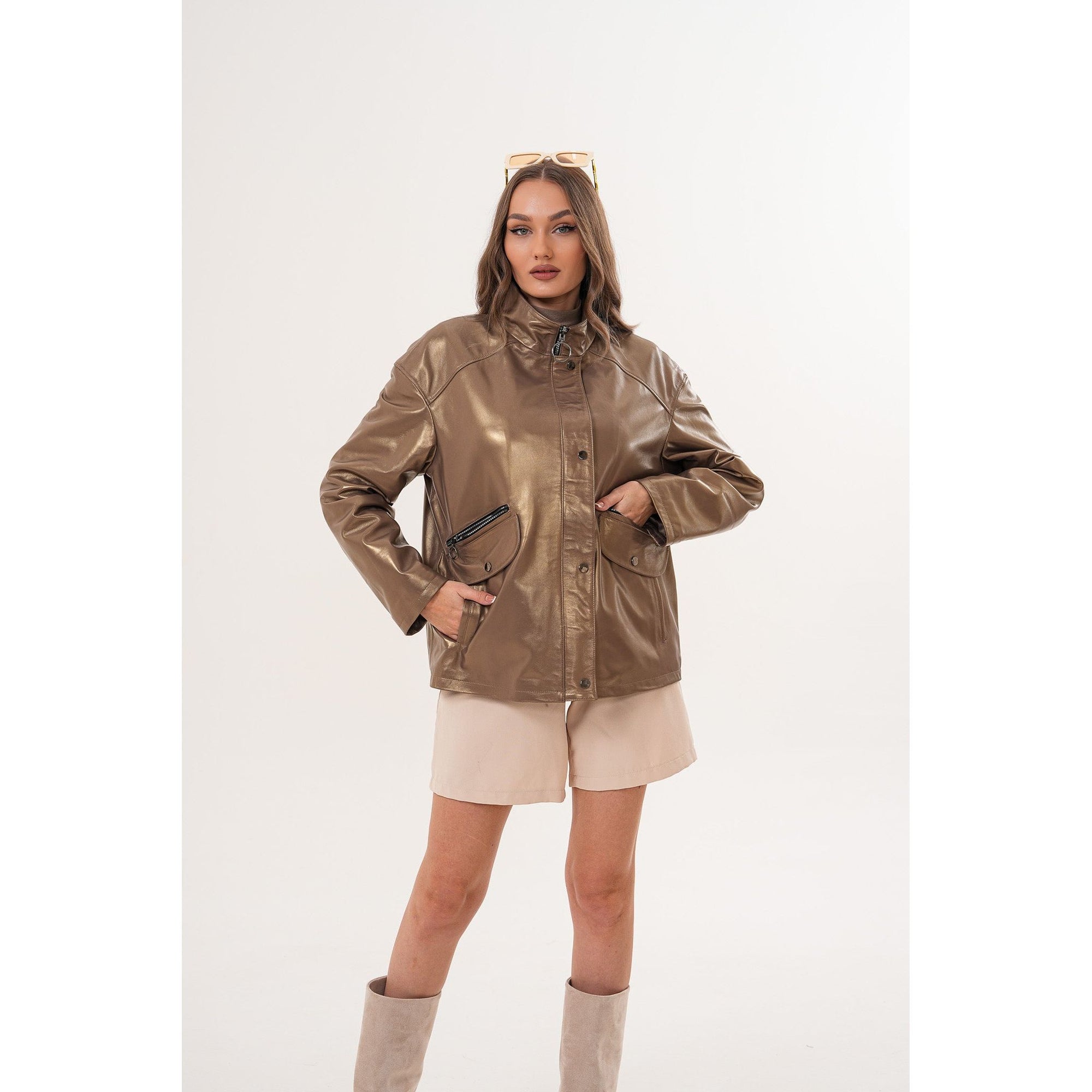 The Zayra Women Leather Jacket – Taupe Brown