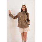 The Zayra Women Leather Jacket – Taupe Brown