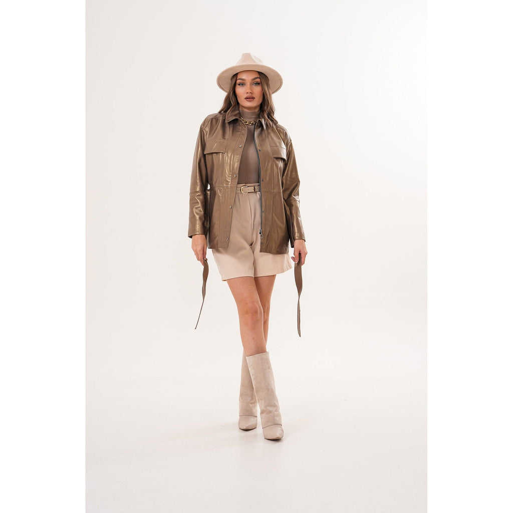 The Vesara Brown Genuine Leather Women Jacket