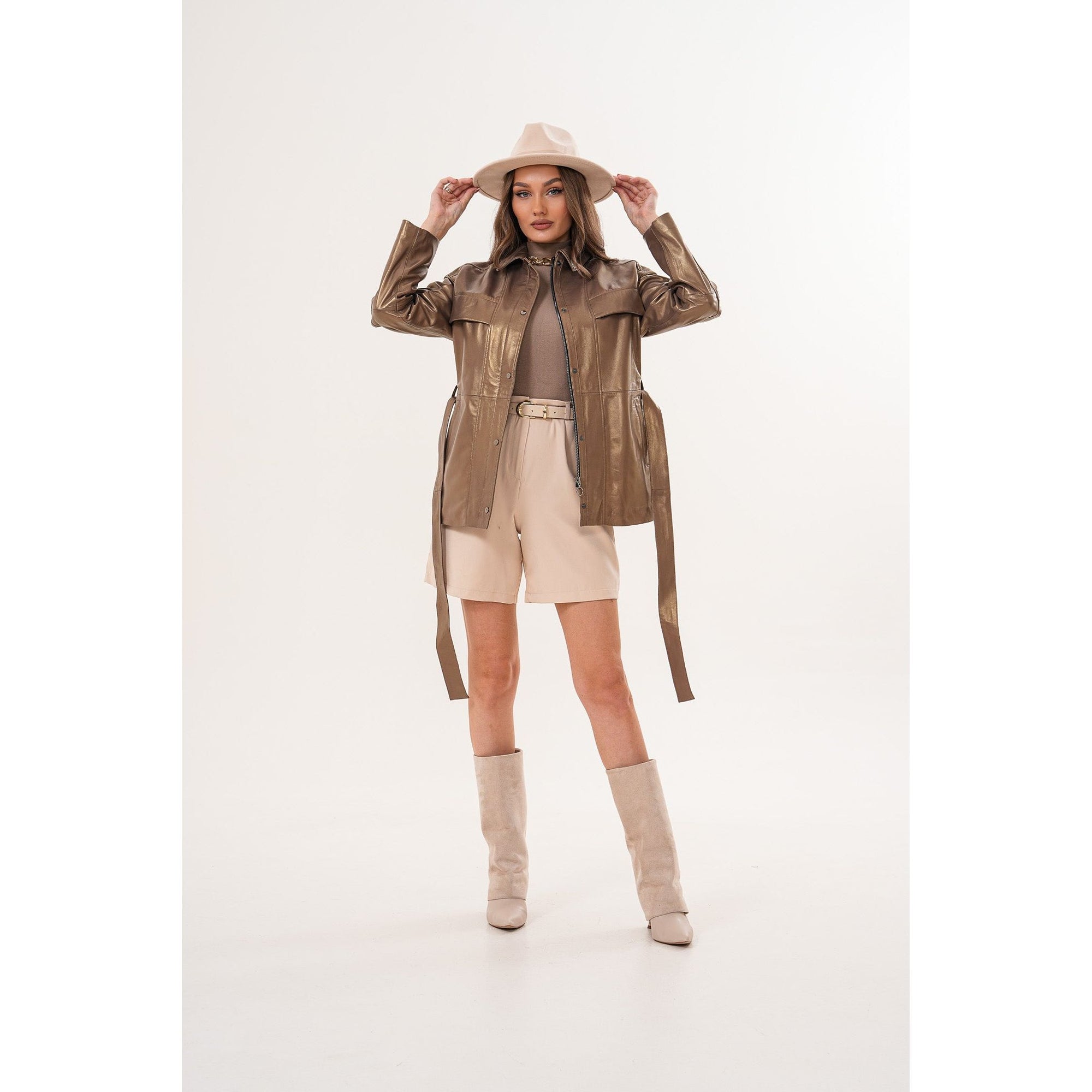 The Vesara Brown Genuine Leather Women Jacket