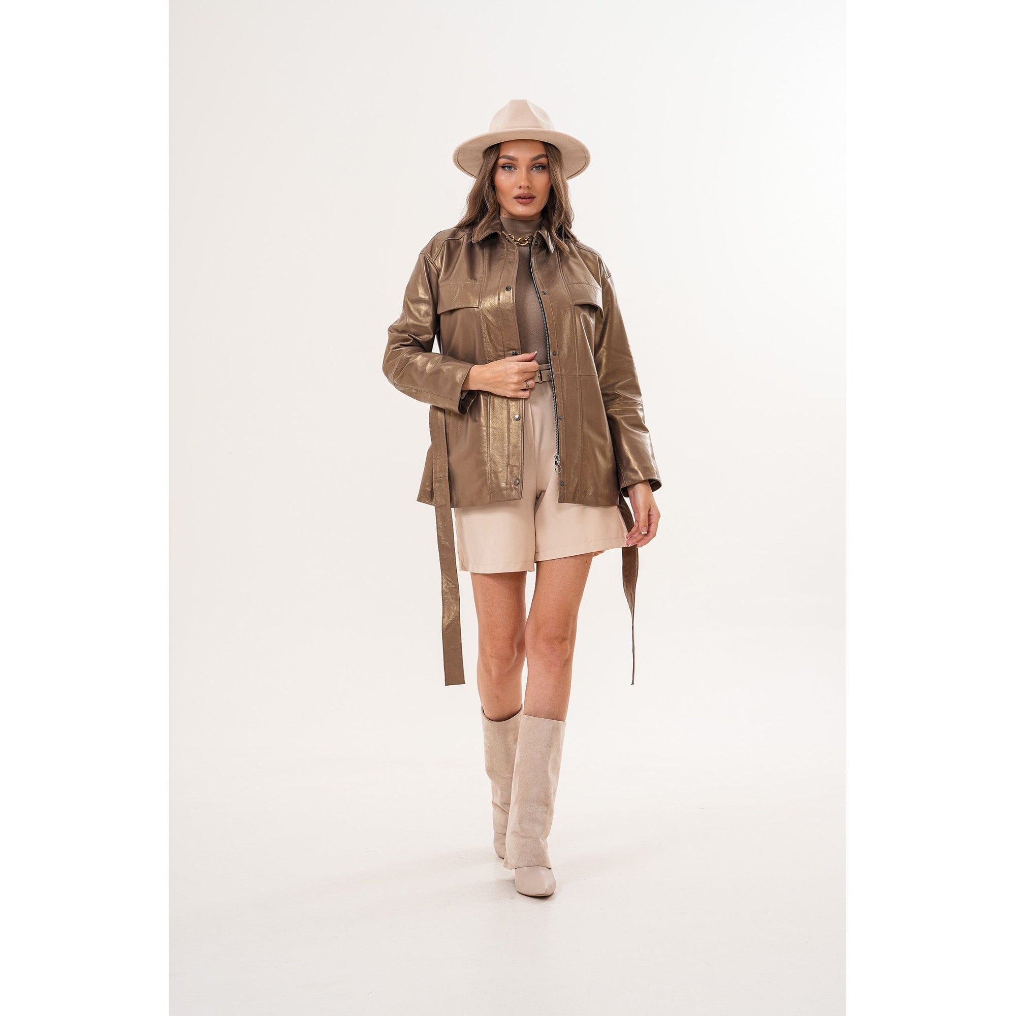The Vesara Brown Genuine Leather Women Jacket