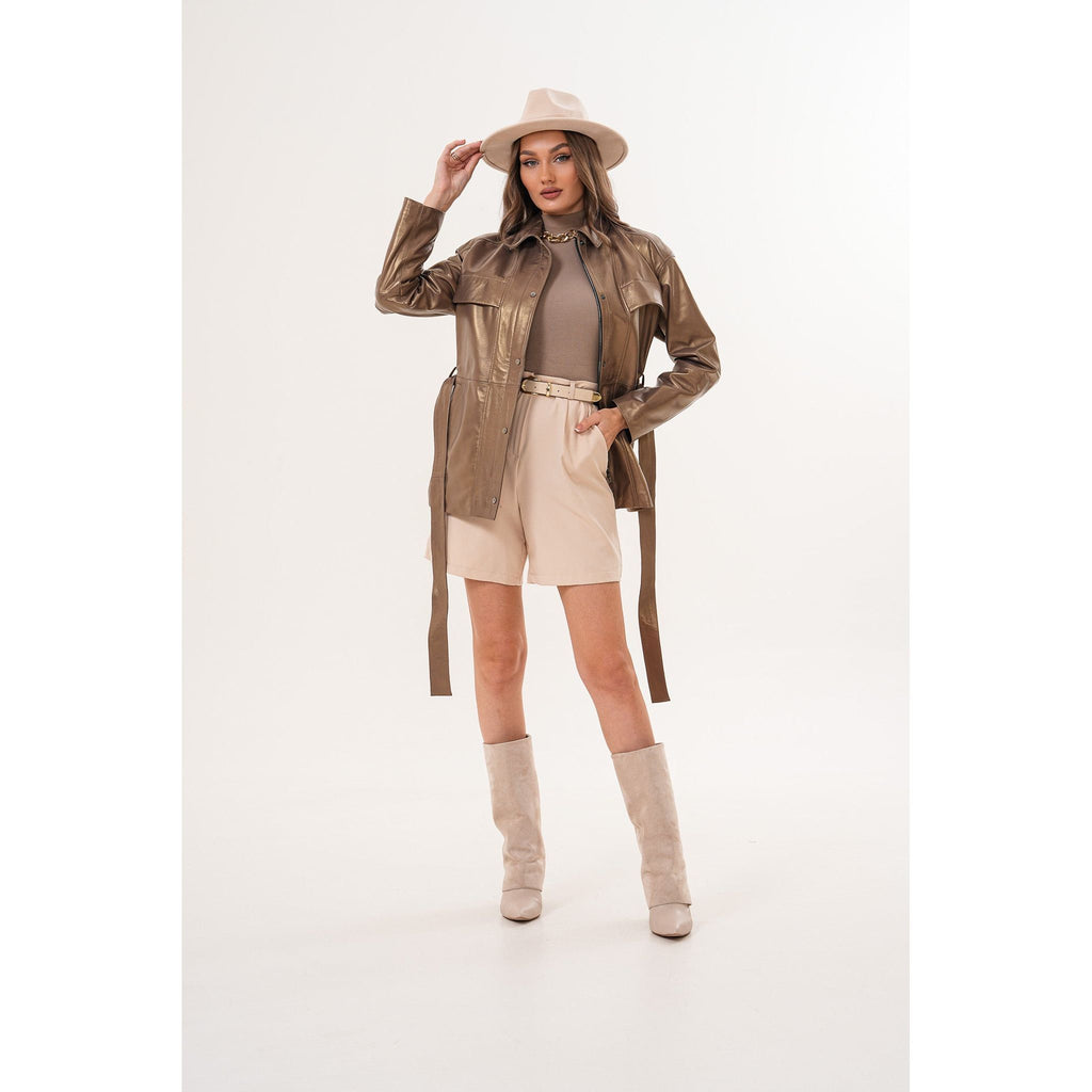 The Vesara Brown Genuine Leather Women Jacket