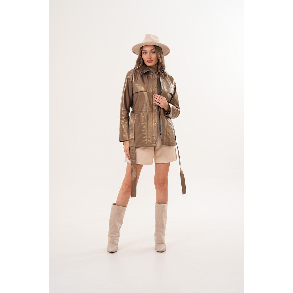 The Vesara Brown Genuine Leather Women Jacket