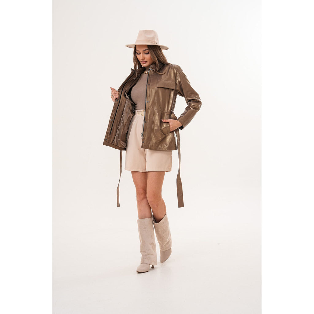 The Vesara Brown Genuine Leather Women Jacket