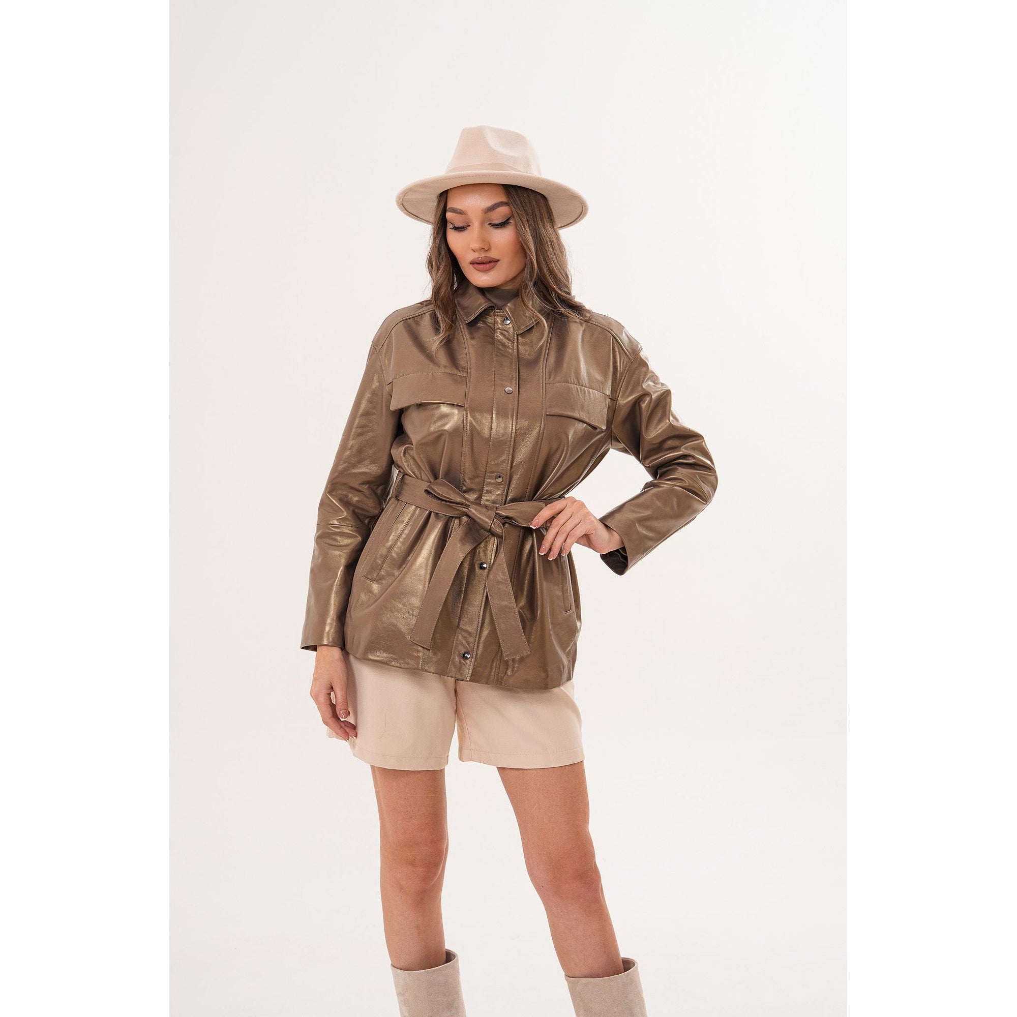 The Vesara Brown Genuine Leather Women Jacket