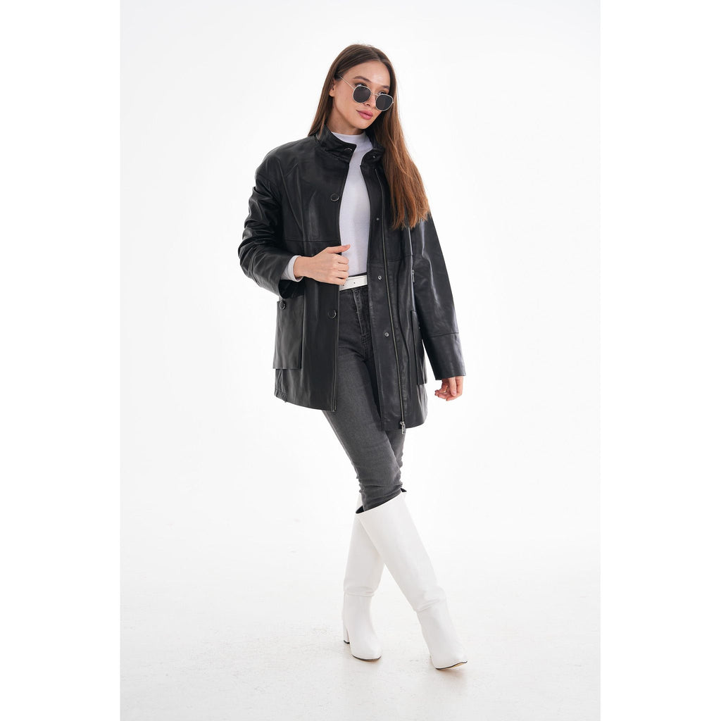 The Lioara Black Leather Women Jacket
