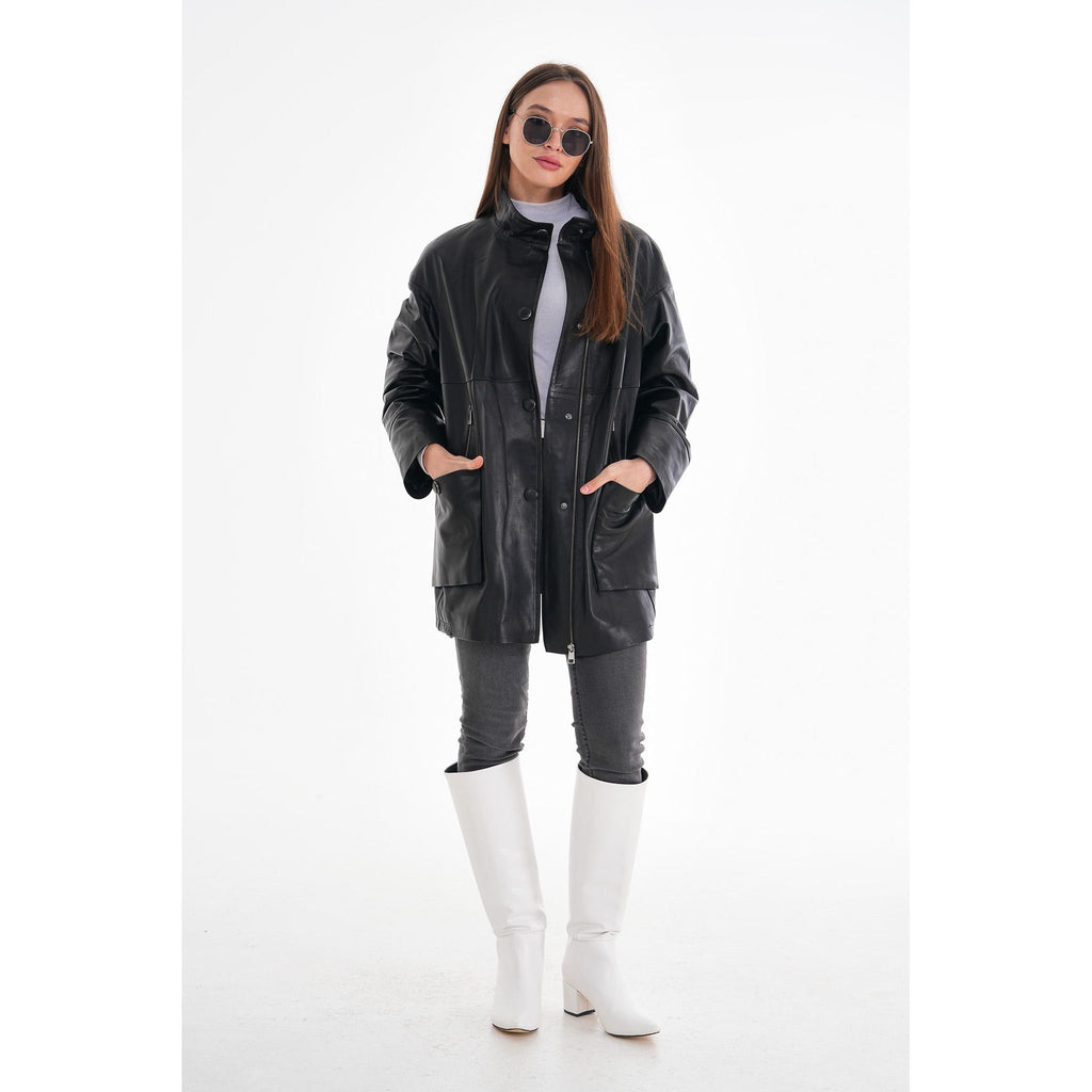 The Lioara Black Leather Women Jacket